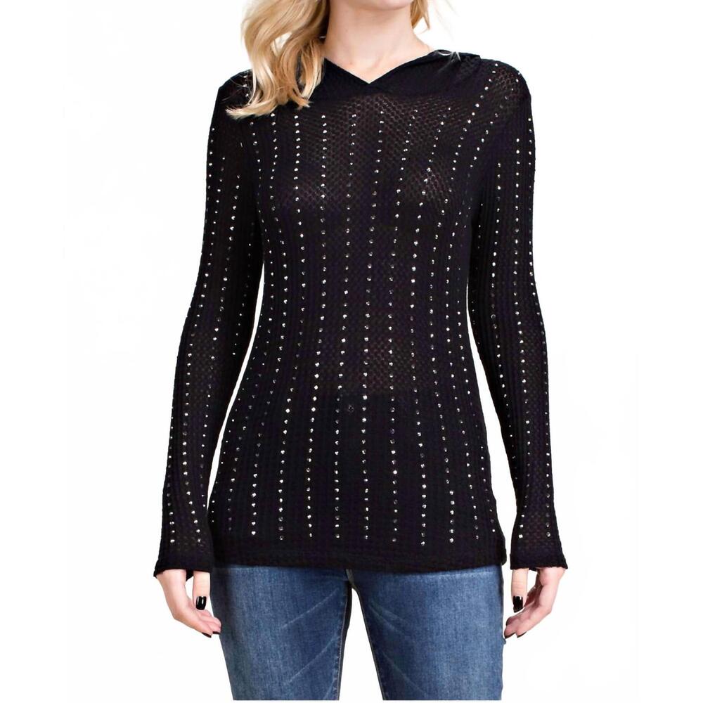 NEW VOCAL APPAREL studded thermal hoodie in black